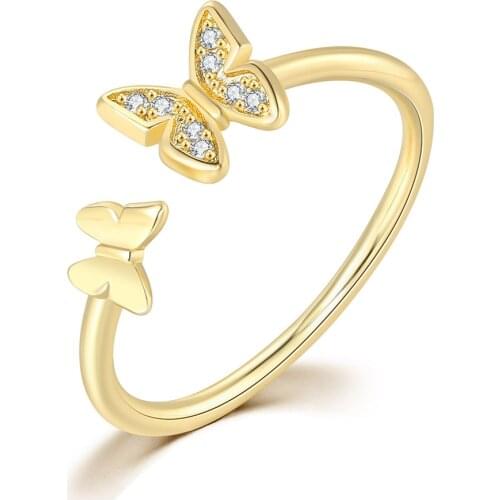 Adjustable Butterfly Womens Ring Gold Color Rings With Zircon Opening Fairy Tale Gifts For Girls Trend New 2021 Jewelry R394