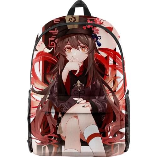 WAWNI Genshin Impact Hu Tao Fashion Oxford Cloth Shoulder Backpack Printed Multi Zipper Pack Casual Girls Student School Bag