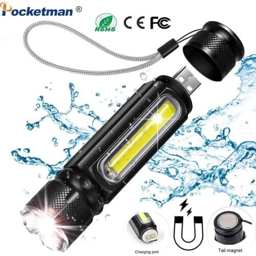 30000 Lumens LED Portable Flashlight Tactical Torch T6 Side COB Zoomable Built-in Battery 5 Modes LED Light Tail Magnetic Light