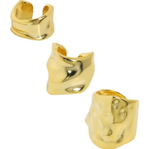 SHANICE 1PC (No pierced) 925 Sterling silver Irregular Geometric ear-bone Cuff CLIP Earrings concave-convex Surface