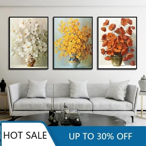 Modern Minimalist Potted Flower Poster Red Yellow Orange Flower Print Canvas Painting Home Wall Art Decoration Christmas Art