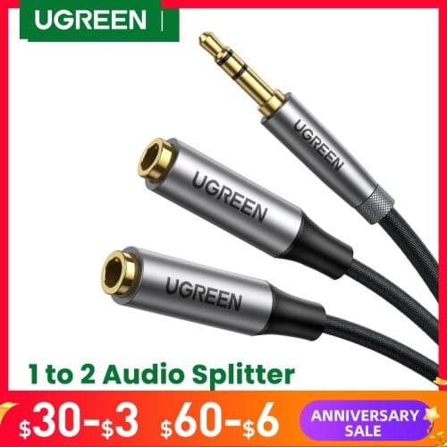UGREEN Headphone Splitter 3.5mm 2 Way Aux Male to Female Earphone Audio Adapter Double Stereo Y Splitter Cable For TV Phone PS4