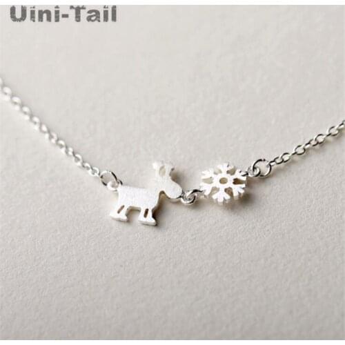 Uini-Tail hot new 925 sterling silver brushed deer snowflake necklace Korean cute fashion sweet reindeer pendant jewelry GN827