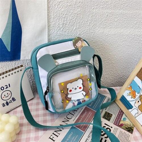 Japanese college wind soft sister messenger bag 2021 new popular color contrast transparent cartoon cute girl student school bag