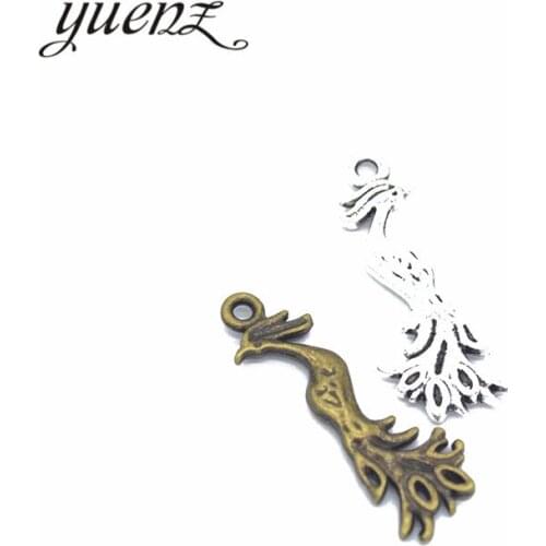 YuenZ 10pcs 2 color Tibetan Silver Plated Pendant Antique peacock Charms Jewelry Making DIY Handmade Craft 31*11mm D527