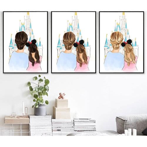 The Back of Mother and Daughter Poster and Print Family Canvas Painting Wall Art Picture Decor for Living Room