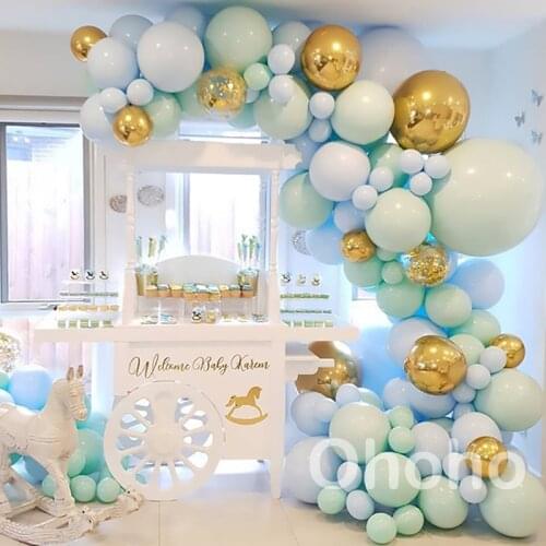 Green Blue Balloon Arch Kit Happy 1st Birthday Party Organic Ballon Garland Boy Baby Shower Baptism Decoration