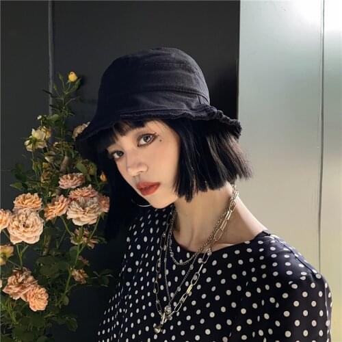 Womens Multicolor Raw-edged Fisherman Hat New Dome Temperament Fashion Trend All-match Denim Bucket Hat Panama Sun Hat