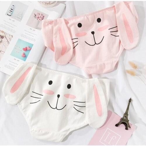 Cotton% Women Panties Girls Cute Cartoon Long Ear Briefs Soft Mid- Rise Female Underpants S-L Size Lingerie Breathable Underwear