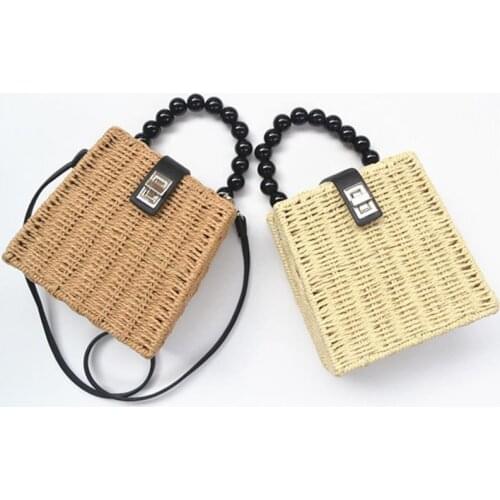 New Womens Summer Straw Womens Oblique Backpack Paper Rope Bamboo Handle Bag a6222