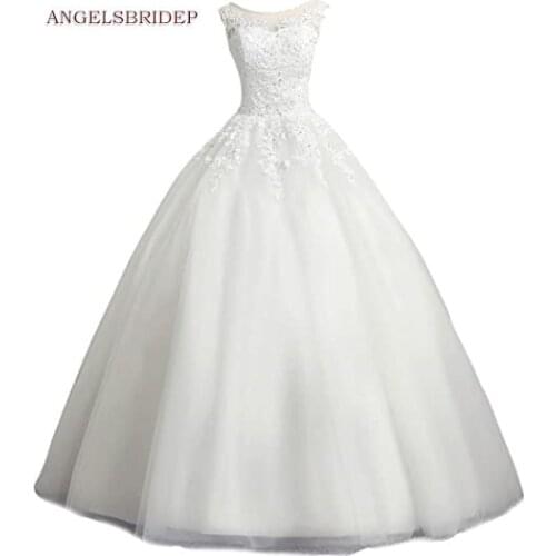 ANGELSBRIDEP Scoops Neck Ball Gown Wedding Dresses Vestido De Noiva Formal Applique Beading Bridal Gown Bride Dresses