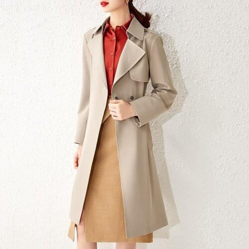 British style pattern stitching suit collar loose medium and long windbreaker coat womens new autumn coat