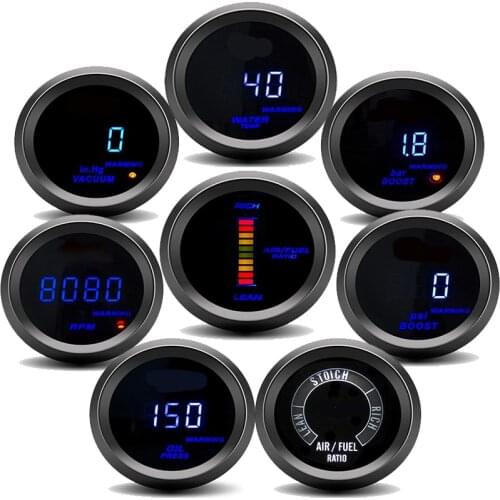 2'' 52MM Boost/Water Temp/Oil Temp/Volt/Tachometer/Oil Pressure/air fuel ratio/Vacuum Gauge Black Color Digital Blue Led Gauge