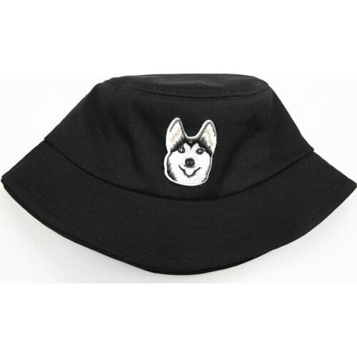 2021 Dog Animal Embroidery Cotton Bucket Hat Fisherman Hat Outdoor Travel Sun Cap Hats for Men and Women 257