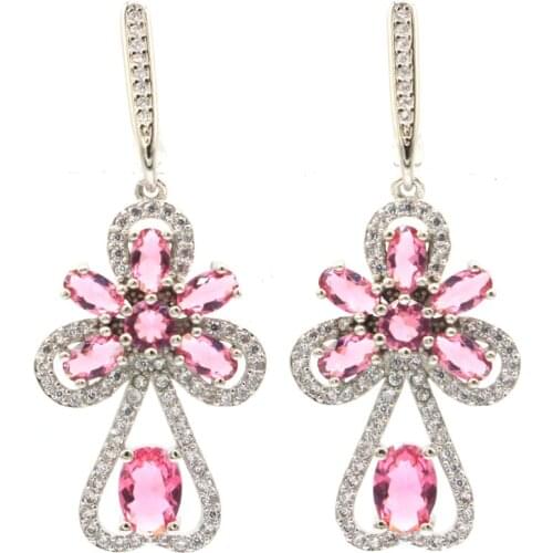 25x19mm Highly Recommend Created Raspberry Rhodolite Garnet Violet Tanzanite White CZ For Sister Birthday Gift Silver Earrings