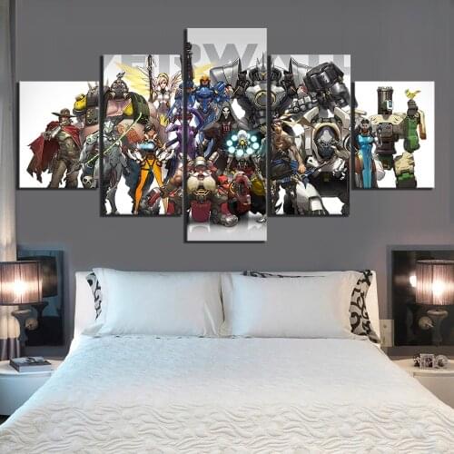 5 Piece Canvas Paintings Overwatch Game Characters Poster HD Wall Picture OW Games Poster Wall Art Paintings for Home Decor