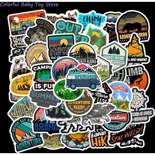 50 PCS Camping Landscape Stickers Outdoor Adventure Climbing Travel Waterproof Sticker to DIY Suitcase Laptop Bicycle Helmet Car