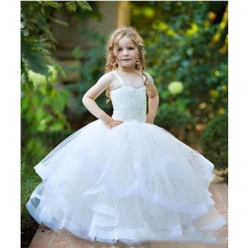 Ball Gown Organza Flower Girls Dresses With Beads Sash Sleeveless Spaghetti Straps Tiers Ruffles Girls Pageant Dresses Custom