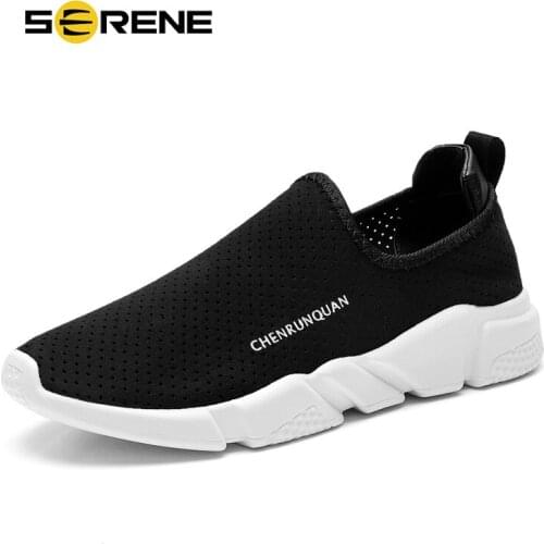 SERENE Brand 2018 Fashion Shoes Men Casual Lovers Loafers Leather Sneakers Summer Mesh Black White Canvas Slip On Boat Mens Shoe