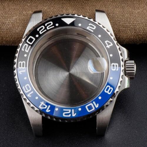 Watch case for NH35/36 Movement 316L Stainless Steel Sapphire Crystal Magnifier 40mm Black Blue Ceramic Bezel Watch Accessories
