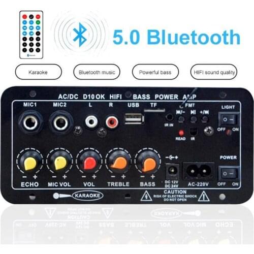 AC 220V 12v 24v Digital Bluetooth Stereo Amplifier Dual Subwoofer Microphone Karaoke For 8-12 Inch Amplifiers Speaker Board N3G9