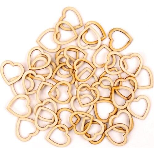 Handmade Wooden Crafts Accessory Home Decoration Scrapbookings DIY Mix Wood Hollow Heart Ornaments 15/20/25/30mm 50pcs