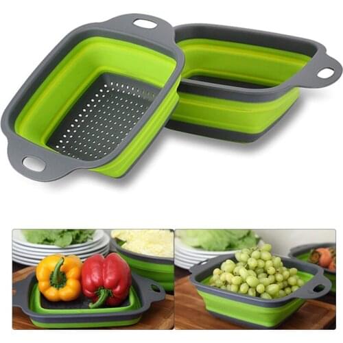 Colander Dish Drainer Foldable Fruit Vegetable Washing Basket Strainer Silicone Colander Collapsible Drainer Kitchen Tools