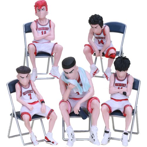 5pcs Anime Slam Dunk Figure Hanamichi Rukawa Kaede Sakuragi Kaede Mitsui Action Figure With Chair Collectible Model Toys Doll
