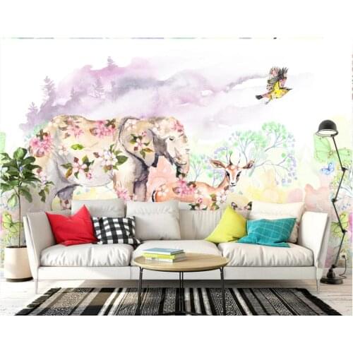 Custom mural 3d wall mural on the wall Animal watercolor hand painted flowers home decor photo wallpaper for walls 3 d