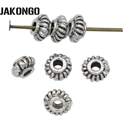 JAKONGO Antique Silver Plated Round Punk Spacer Beads for Jewelry Making Bracelet Loose Beads DIY Handmade Accessories 40pcs