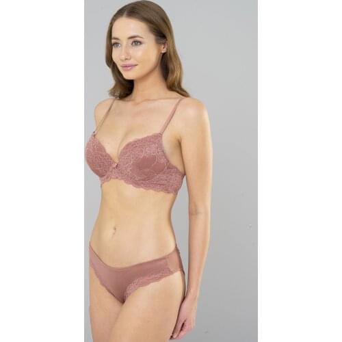 Women Mink Color Supper Push UP Lace Bra and Panties Set - 8900VZN