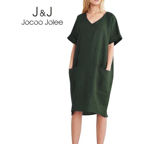 Summer Casual Short Sleeve V Neck Pockets Short Dress Vintage Cotton and Linen Loose Mini Dress Oversized vestidos