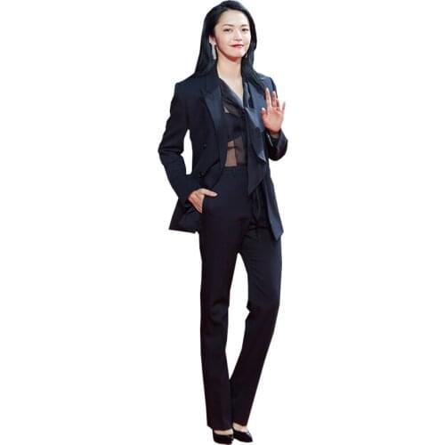 Suit suit female new fashion black double-breasted temperament commute OL professional slim suit pants elegant two-piece suit