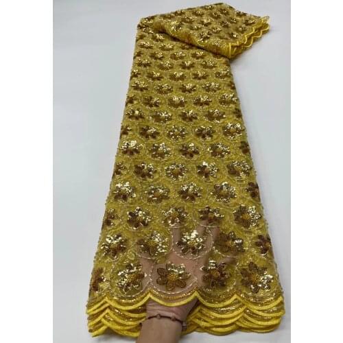 Latest2021High Quality African Nigerian Organza Lace Fabric Wewing Wear Tulle Sequins Wedding Party Gown Dress Embroidery 5Yards