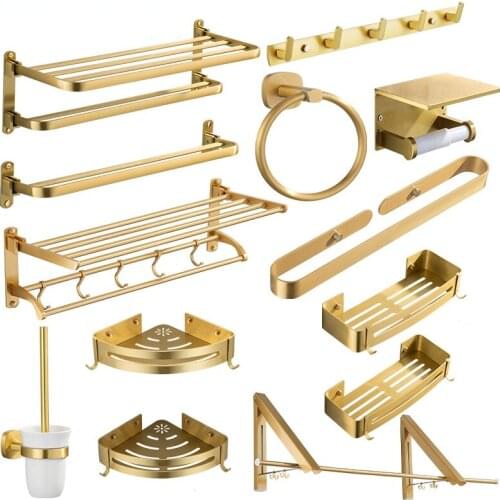 Brushed Gold Bathroom Toilet Towel Paper Holder Phone Holder Wall Mount WC Paper Holder With Shelf Towel Rack clothes hanger