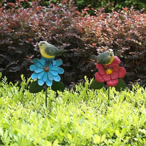 Miniature Large Garden Bird and Flower Stake Goldfinch Pink Stake Creative Iron Yard Stake Fall Decor Outdoor Lawn Decoration