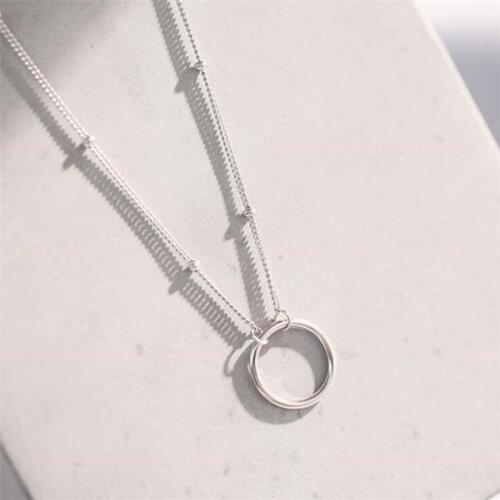 Season Gate 925 Sterling Silver Fashion Simple Circle Pea Geometric Clavicle Chain Gift Necklace For Women SN079