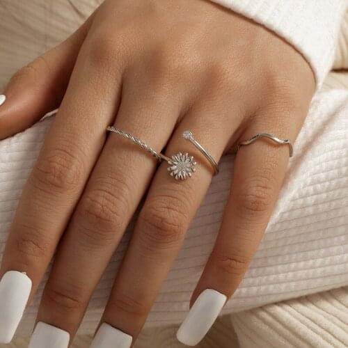 Ins Trendy Rhodium Brass Copper Flower Sunflower Minimalist Irregular Knuckle Finger Rings Korean Fashion Women Party Jewelry