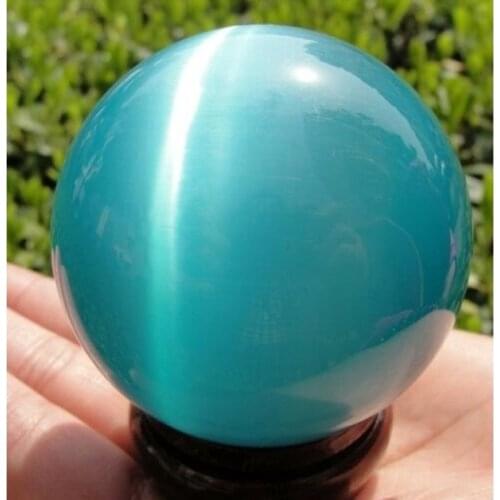 Natural Sky Blue Cat Eye Quartz Crystal Healing Ball Sphere 40mm Ornaments