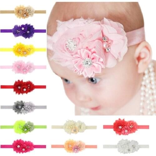 Naturalwell Baby Girls Flower Headband Infant Chiffon Flower With Drill Children Elastic Hairband Hair Accessories HB247