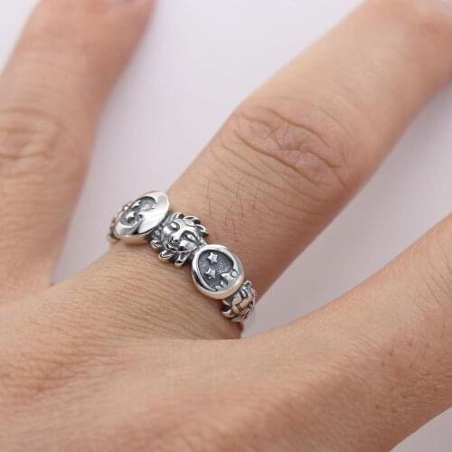 Neo Gothic Sun Face Retro Ring Star Moon Engraving Ring Men And Women Punk Hip Hop Locomotive Party Ring Accessories