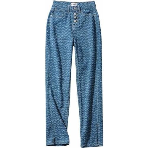 New European and American Womens Fashion Washed Wavy Feet Split Slim Jeans Straight Pants DLZK532