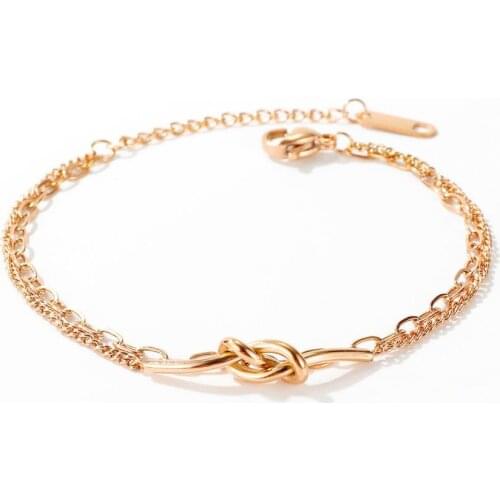 Charms rose gold stainless steel Knot bracelets for women kpop Double layer chain adjustable wristband jewelry accessories gifts