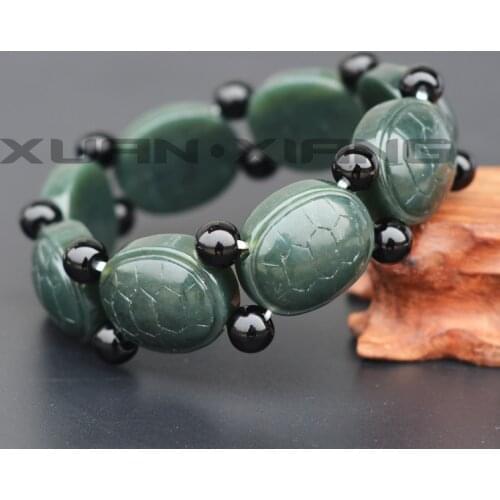 Drop Shipping Men Bracelets Bangles Natural Green Nephrite Jade Turtle shell Bracelets Hand String Mens Fine Jewelry