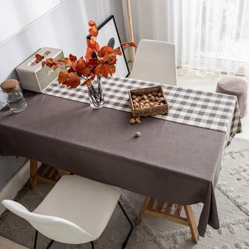 Dustproof Rectangle Solid Color Plaid Table Cloth Polyester Desktop Table Cover Household Plaid Solid Color Printed for Home