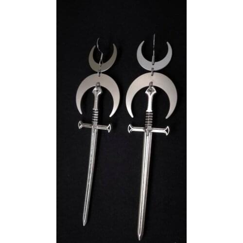 Witch Moon Earrings,Vampire Earrings Crescent Moon - Sword - Long - Goth - Gothic - Witchy - Celestial - Jewelry - Moon