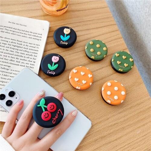 Cute Cherry Folding stand For Mobile phone Holder for iPhone 7 Plus 11 For Samsung For Huawei Phone Case Cartoon Grip Kichstand