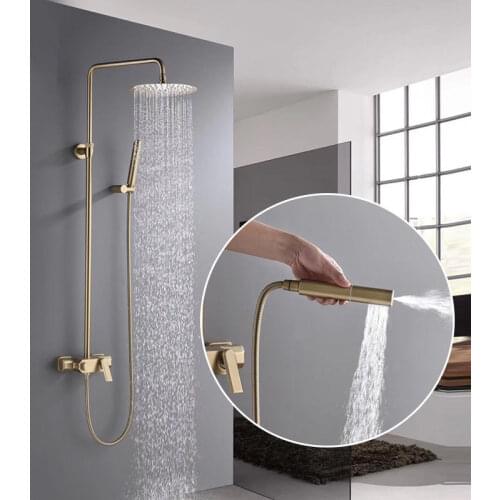 Brushed Gold Shower System 10" Shower Faucet Set Bathroom Rain Shower head 3-Setting Handheld Shower Head Set