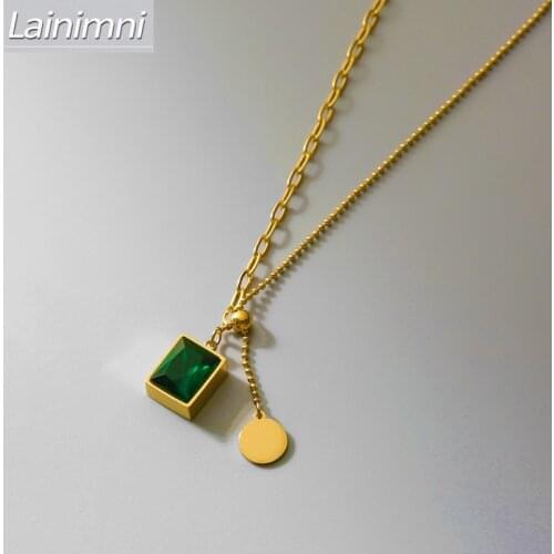 Stylish Green Square Pendant Titanium Steel Necklace Jewelry High Quality Stainless Steel Metal Chain Choker Necklace Gift 2021