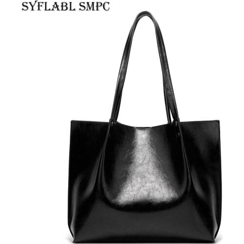 2021 Europe and America Fashion Shoulder Bag Women Simple Trend Oil Wax Leather Handbag Large Capacity Ladies Luxury Tote Bag
